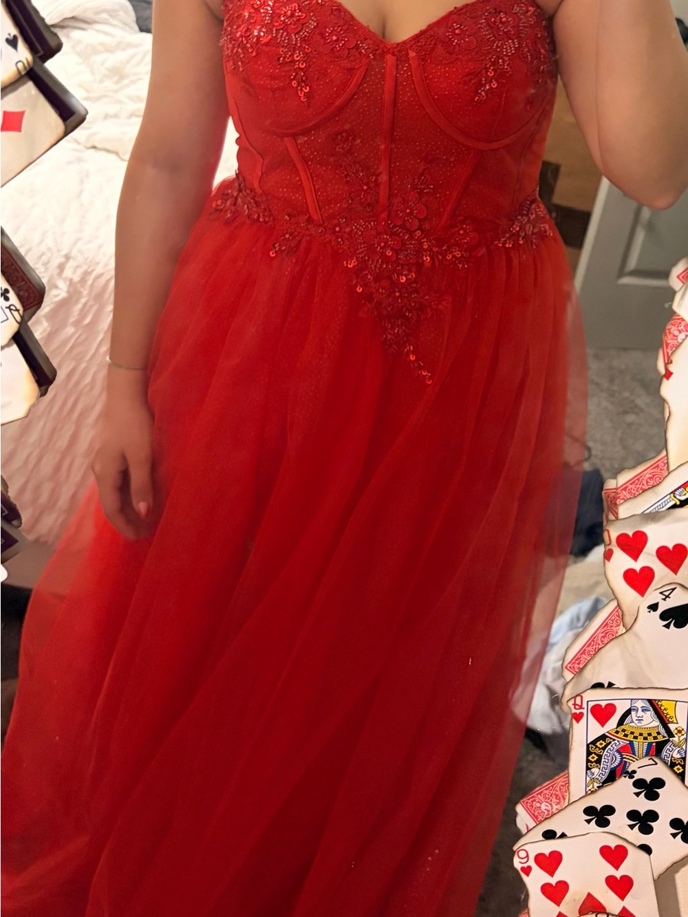 Red Beaded Tulle Kids Dress